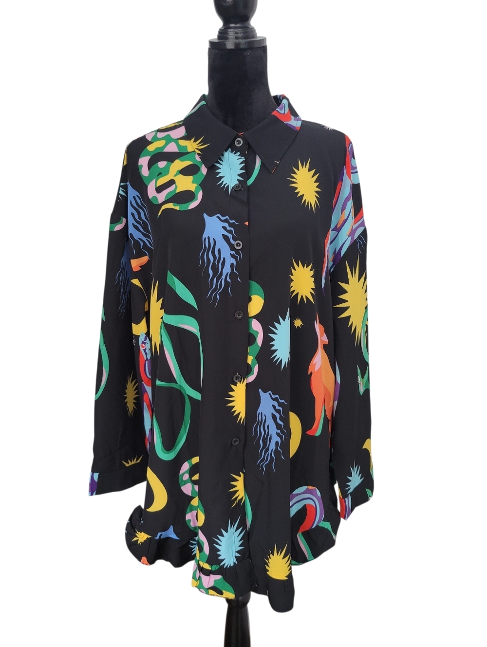 Shein Curve 2X Colorful Vibrant Longsleeve Button Up Top